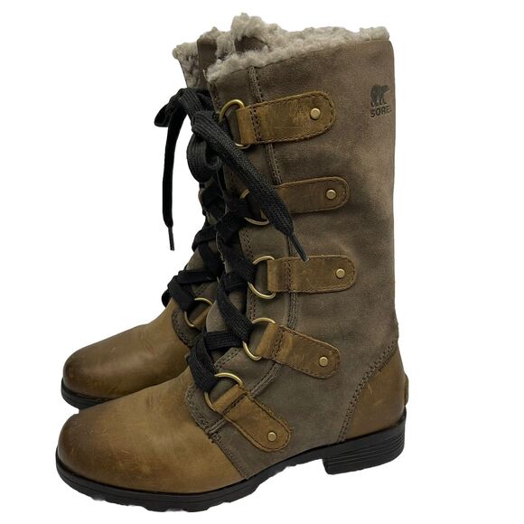 Sorel Emilie Lace Up Tall Boots Size 6 M Warm Lining Suede Leather Waterproof - Picture 1 of 14
